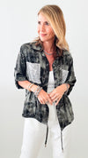 Italian Olive Glitter Writing Button Up Top-130 Long Sleeve Tops-moda italia-Coastal Bloom Boutique, find the trendiest versions of the popular styles and looks Located in Indialantic, FL