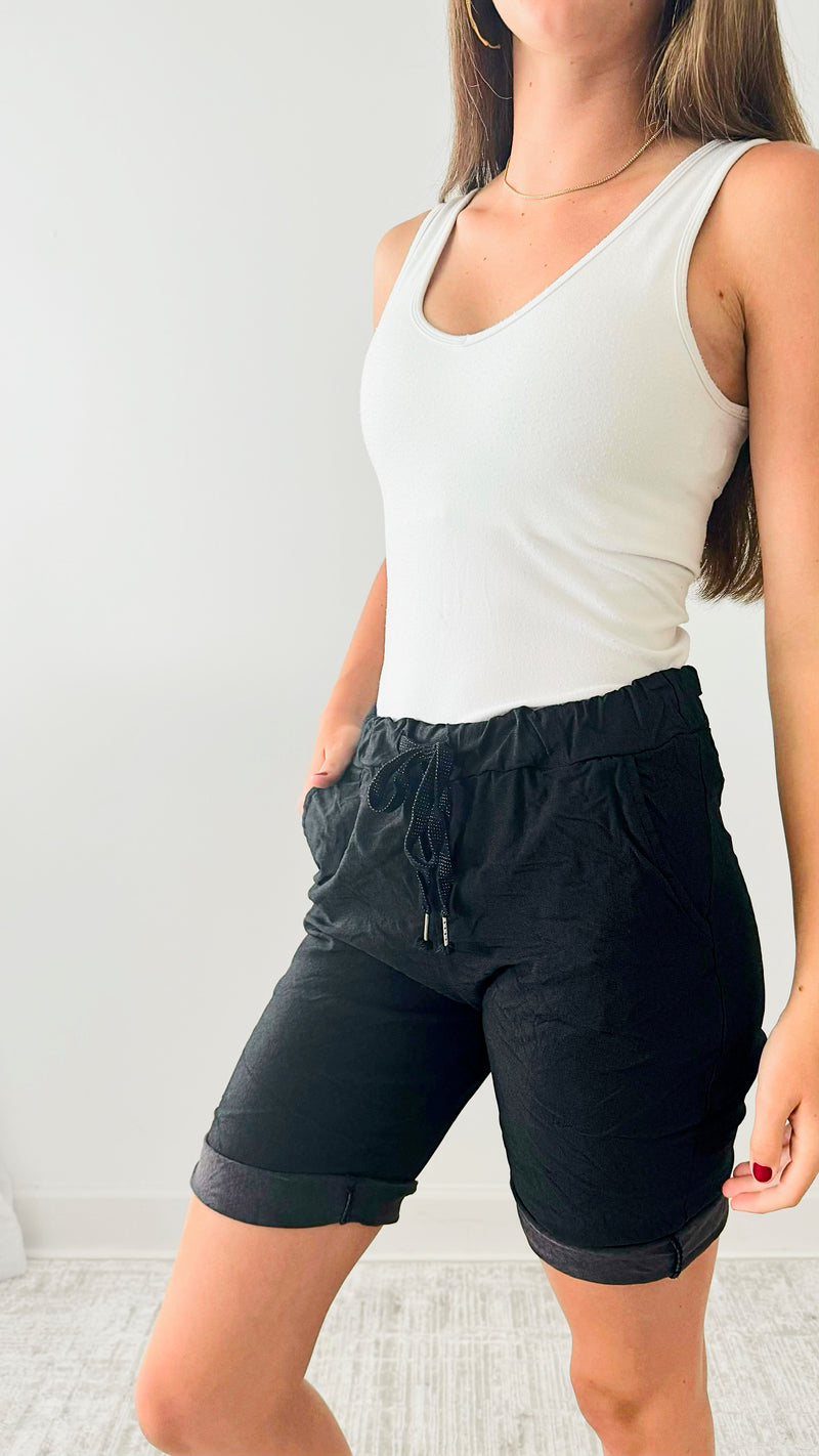Love Endures Italian Shorts - Charcoal-180 Joggers-Italianissimo-Coastal Bloom Boutique, find the trendiest versions of the popular styles and looks Located in Indialantic, FL