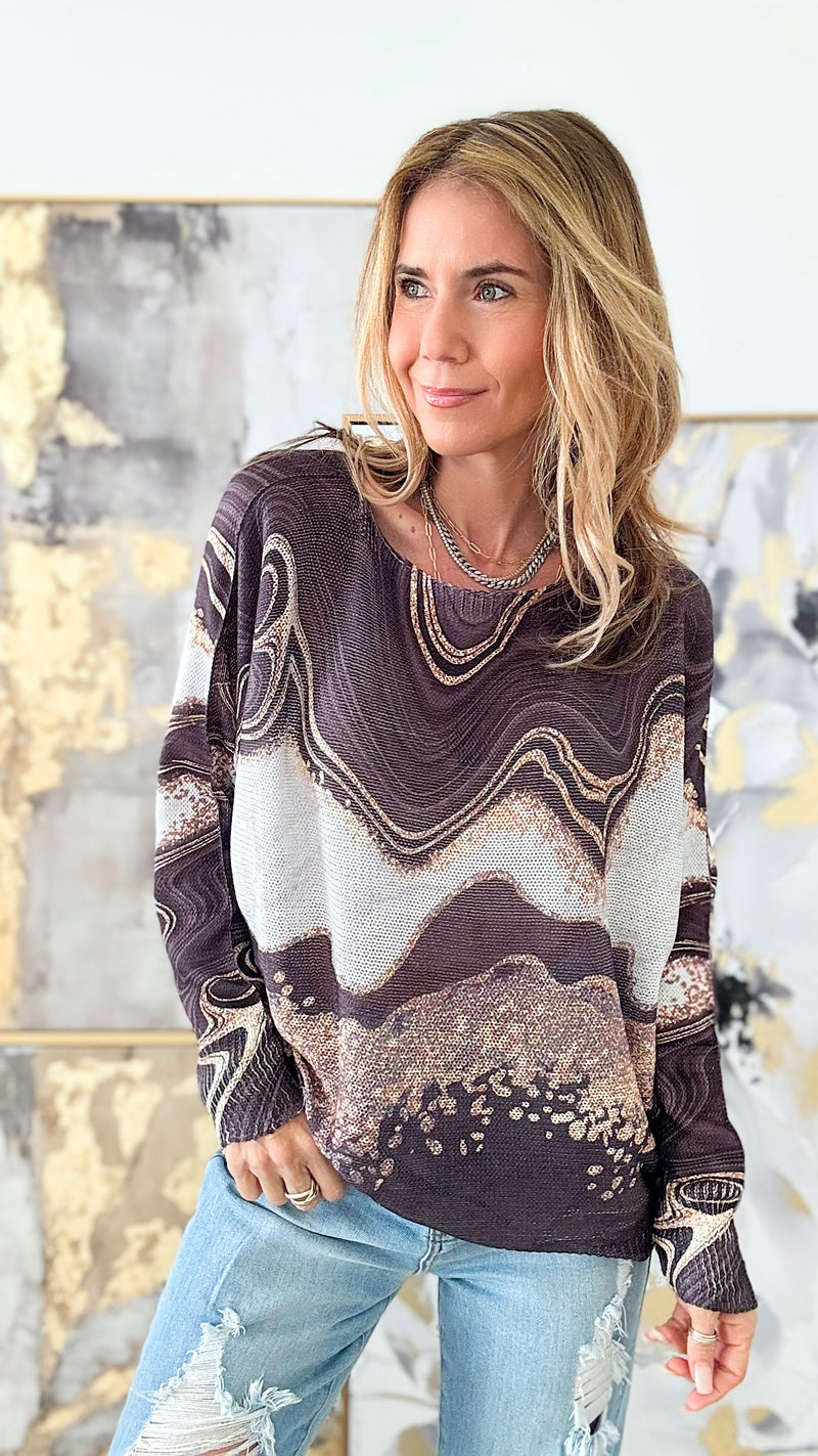Marbled Elegance Italian St Tropez Knit Sweater - Black-140 Sweaters-Germany-Coastal Bloom Boutique, find the trendiest versions of the popular styles and looks Located in Indialantic, FL