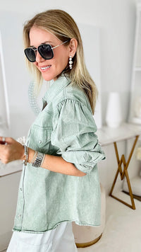 Girly Girl Cowgirl Shacket - Seafoam-130 Long Sleeve Tops-entro-Coastal Bloom Boutique, find the trendiest versions of the popular styles and looks Located in Indialantic, FL