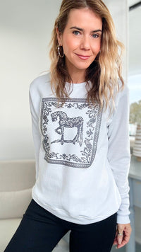 CUSTOM Equestrian Frame Sweatshirt-130 Long Sleeve Tops-CB-Coastal Bloom Boutique, find the trendiest versions of the popular styles and looks Located in Indialantic, FL