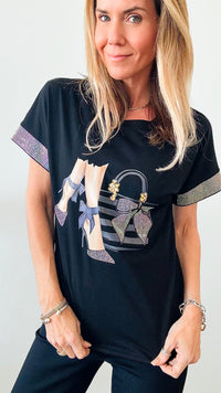 Chic Rhinestone Short Sleeve Top - Black-110 Short Sleeve Tops-in2you-Coastal Bloom Boutique, find the trendiest versions of the popular styles and looks Located in Indialantic, FL
