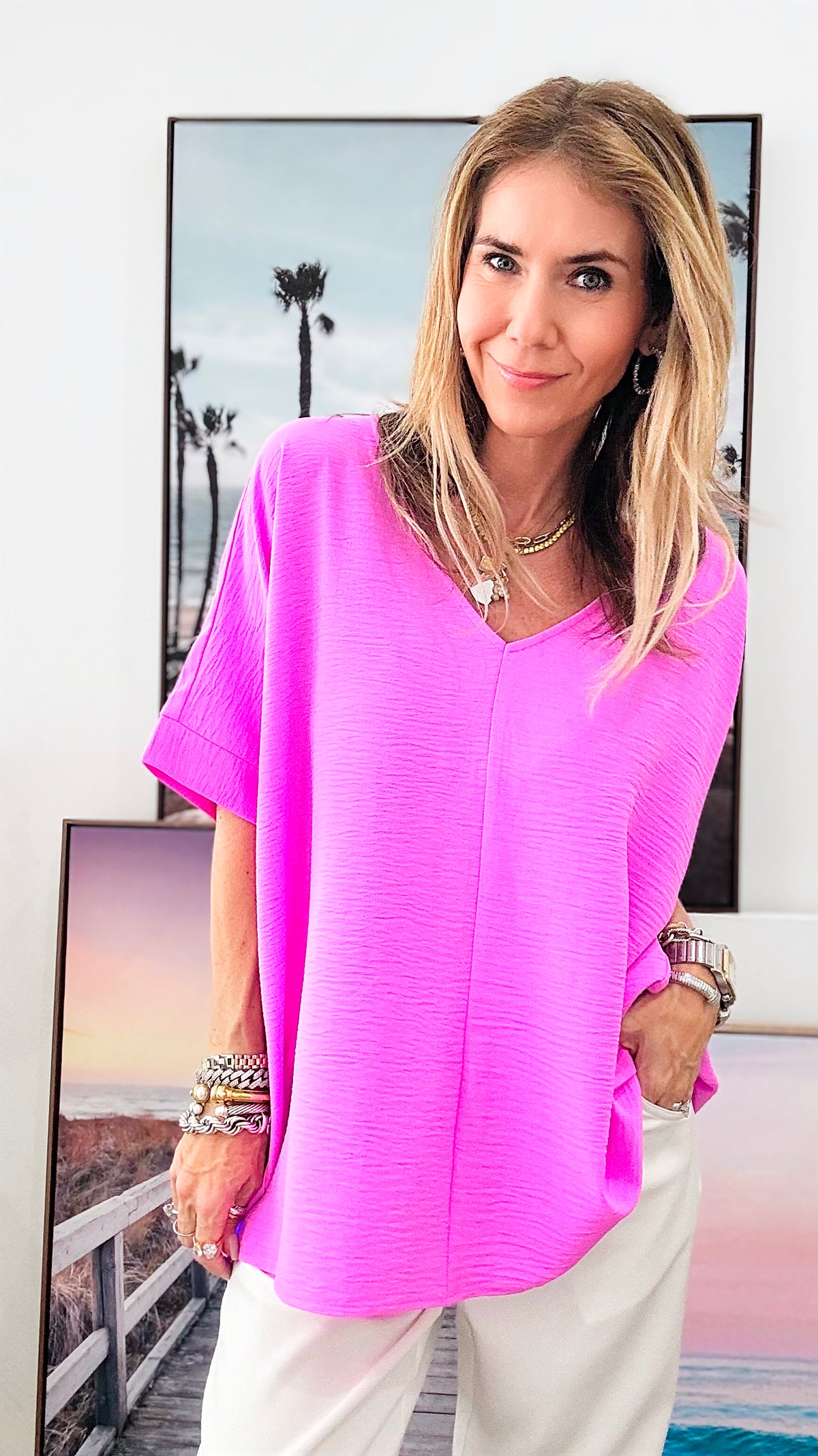 V-Neck Dolman Sleeve Top - Bright Mauve-110 Short Sleeve Tops-Zenana-Coastal Bloom Boutique, find the trendiest versions of the popular styles and looks Located in Indialantic, FL