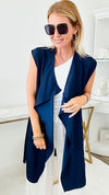Waterfall Lapel Satin Vest - Navy-150 Cardigans/Layers-Wona-Coastal Bloom Boutique, find the trendiest versions of the popular styles and looks Located in Indialantic, FL