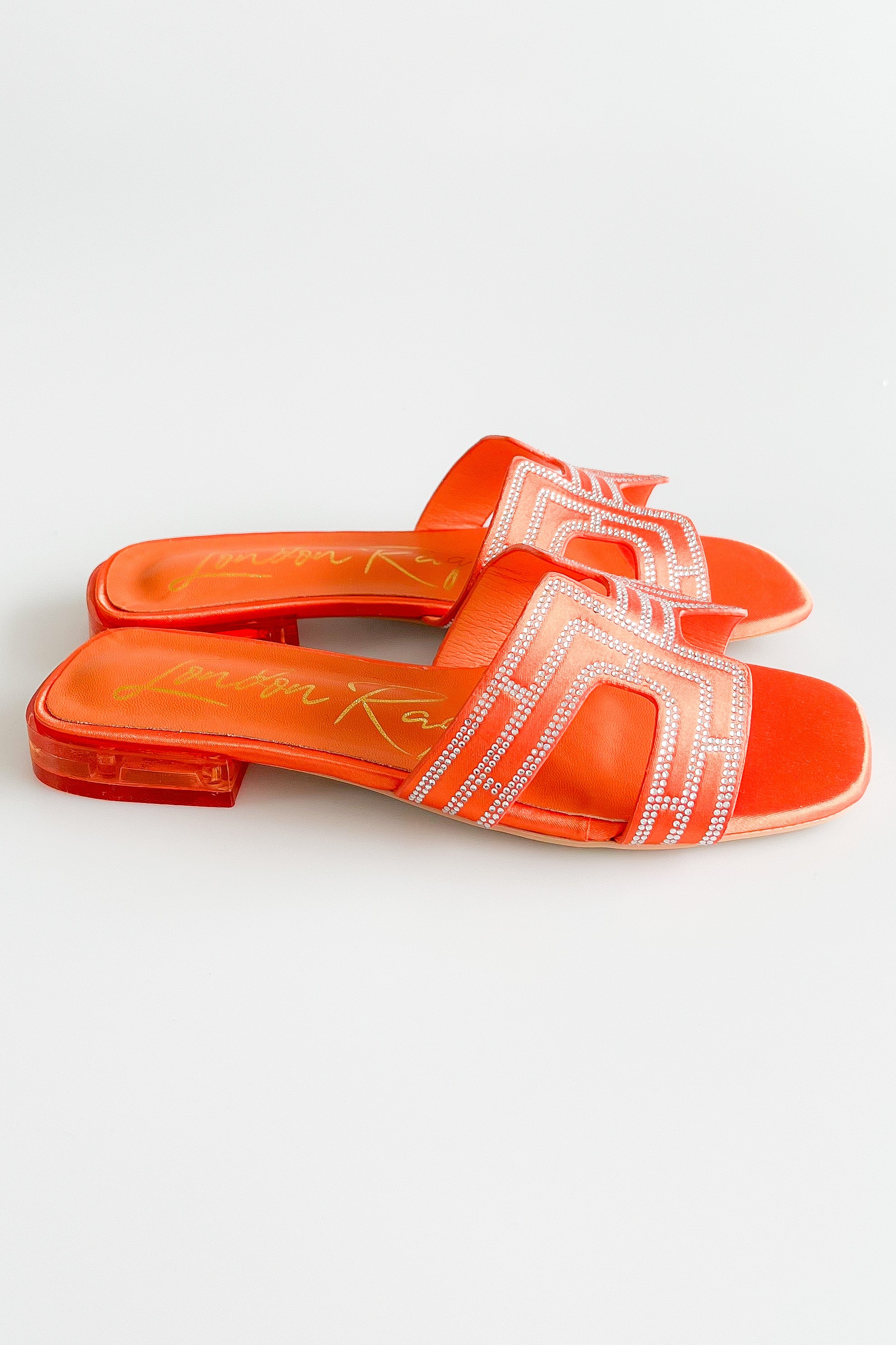 Low Stack Heel Embellished Sandals - Orange-250 Shoes-RagCompany-Coastal Bloom Boutique, find the trendiest versions of the popular styles and looks Located in Indialantic, FL