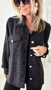 Casually Sophisticated Tweed Shacket - Black-160 Jackets-HYFVE-Coastal Bloom Boutique, find the trendiest versions of the popular styles and looks Located in Indialantic, FL
