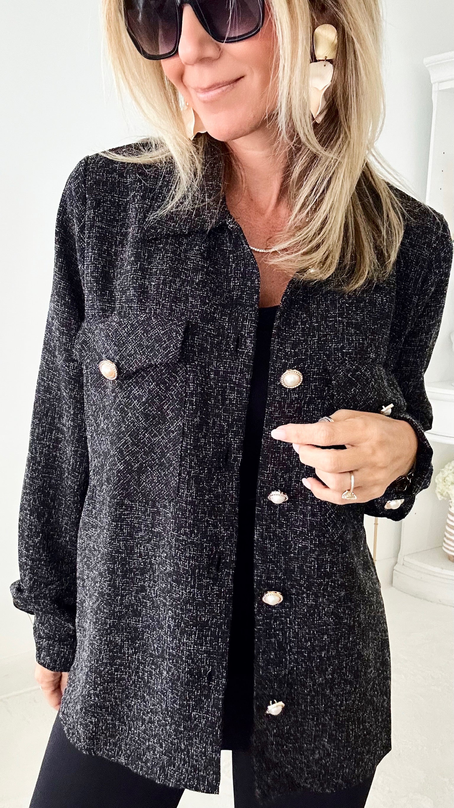 Casually Sophisticated Tweed Shacket - Black-160 Jackets-HYFVE-Coastal Bloom Boutique, find the trendiest versions of the popular styles and looks Located in Indialantic, FL