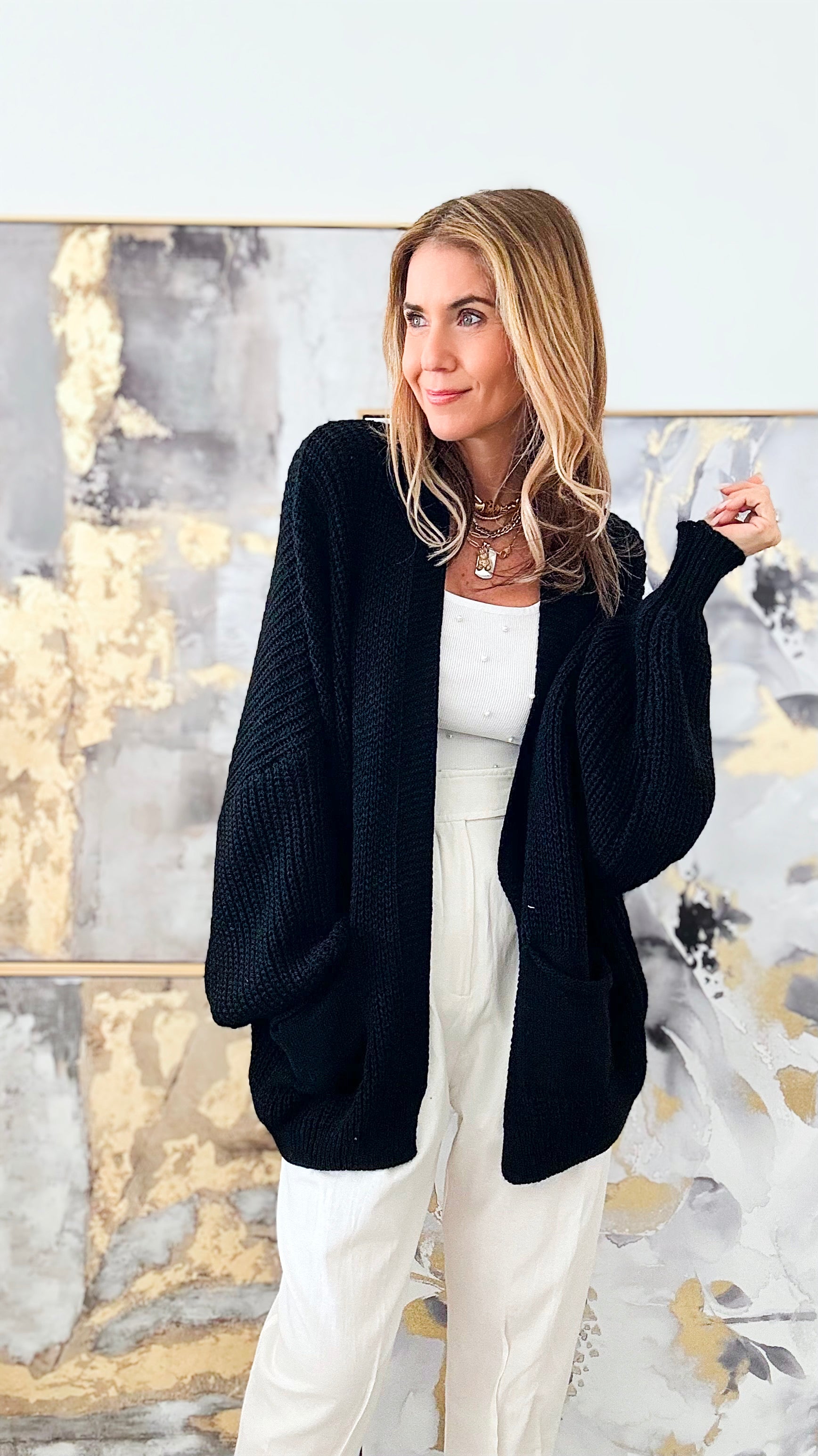 Sugar High Italian Cardigan - Black-150 Cardigans/Layers-Italianissimo-Coastal Bloom Boutique, find the trendiest versions of the popular styles and looks Located in Indialantic, FL