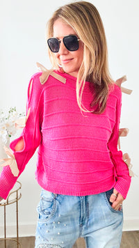 Satin Elegance Italian Sweater - Fuchsia-140 Sweaters-Italianissimo-Coastal Bloom Boutique, find the trendiest versions of the popular styles and looks Located in Indialantic, FL