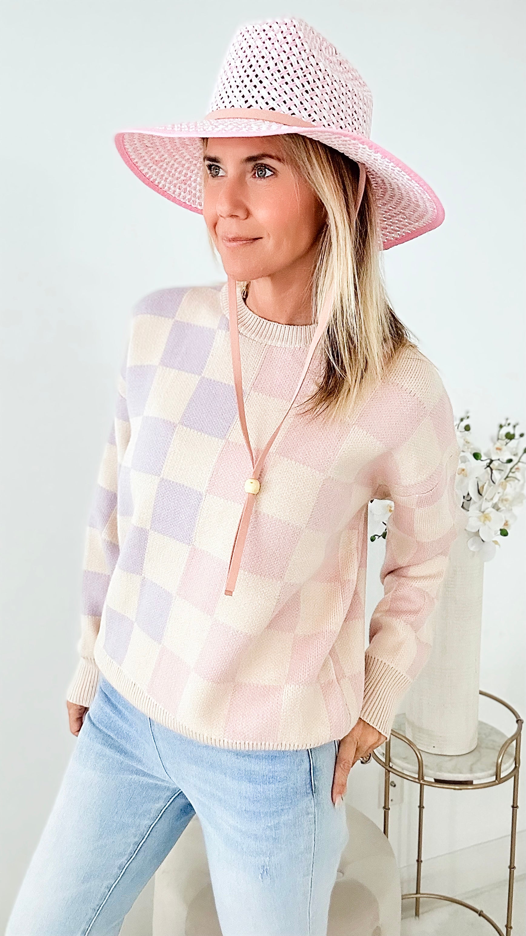 Two Tone Checker Sweater-140 Sweaters-MISS SPARKLING-Coastal Bloom Boutique, find the trendiest versions of the popular styles and looks Located in Indialantic, FL