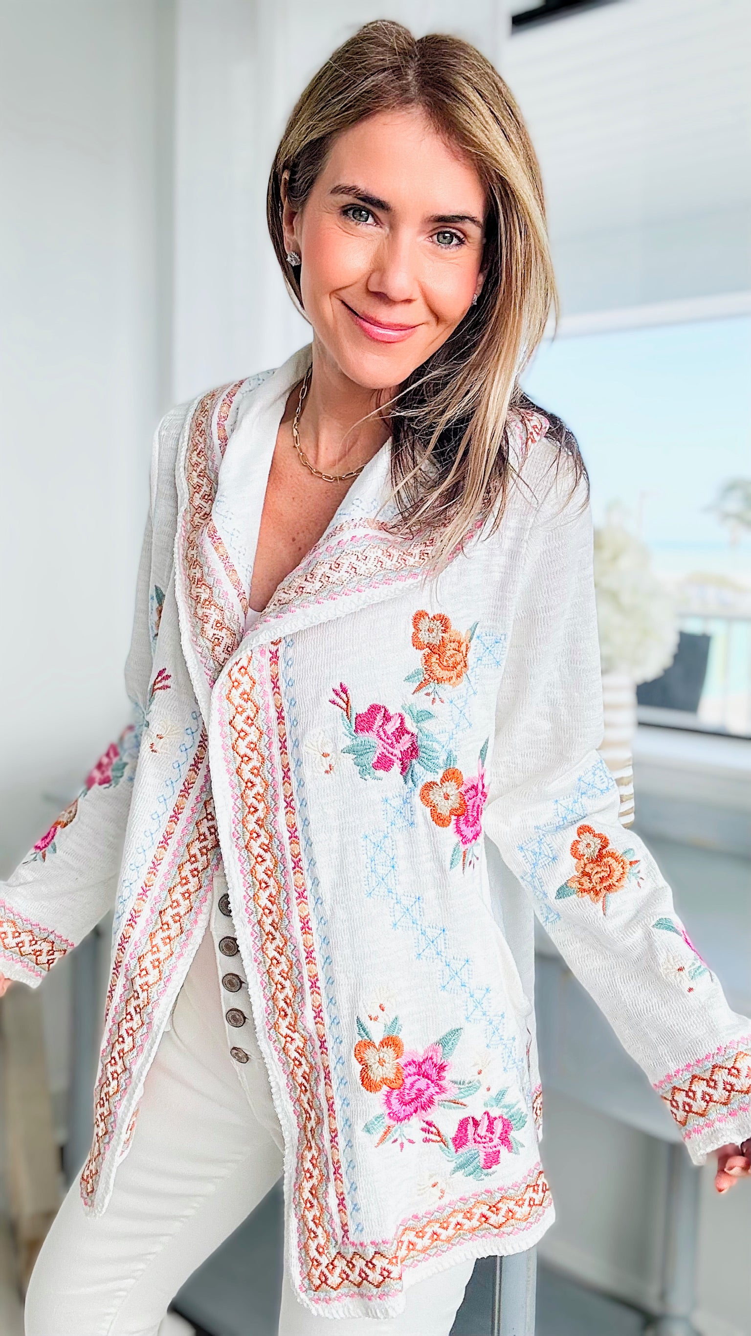 Flower Detailed Double Face Knit Jacket-160 Jackets-Paparazzi-Coastal Bloom Boutique, find the trendiest versions of the popular styles and looks Located in Indialantic, FL