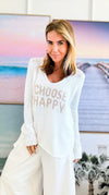 Choose Happy Knit Sweater - White/Khaki-140 Sweaters-Miracle-Coastal Bloom Boutique, find the trendiest versions of the popular styles and looks Located in Indialantic, FL