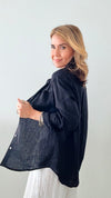 Linen Button Down Top - Black-130 Long Sleeve Tops-Love Tree Fashion-Coastal Bloom Boutique, find the trendiest versions of the popular styles and looks Located in Indialantic, FL