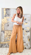 Born Free Linen Italian Palazzo - Camel-170 Bottoms-Italianissimo-Coastal Bloom Boutique, find the trendiest versions of the popular styles and looks Located in Indialantic, FL