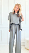 Silky Varsity Stripe Jumpsuit - Grey-200 Dresses/Jumpsuits/Rompers-TYCHE-Coastal Bloom Boutique, find the trendiest versions of the popular styles and looks Located in Indialantic, FL