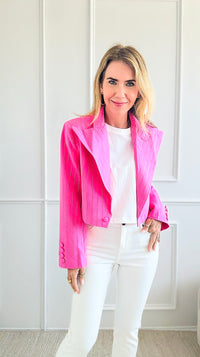 Sequins Striped Cropped Plunged Blazer-150 Cardigans/Layers-LA ROS-Coastal Bloom Boutique, find the trendiest versions of the popular styles and looks Located in Indialantic, FL
