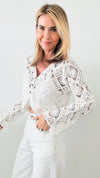 Rosettes Italian Bolero - White-140 Sweaters-Germany-Coastal Bloom Boutique, find the trendiest versions of the popular styles and looks Located in Indialantic, FL