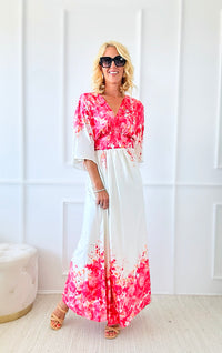 Kimono Sleeves Tie Back Print Maxi Dress-200 Dresses/Jumpsuits/Rompers-Aakaa-Coastal Bloom Boutique, find the trendiest versions of the popular styles and looks Located in Indialantic, FL