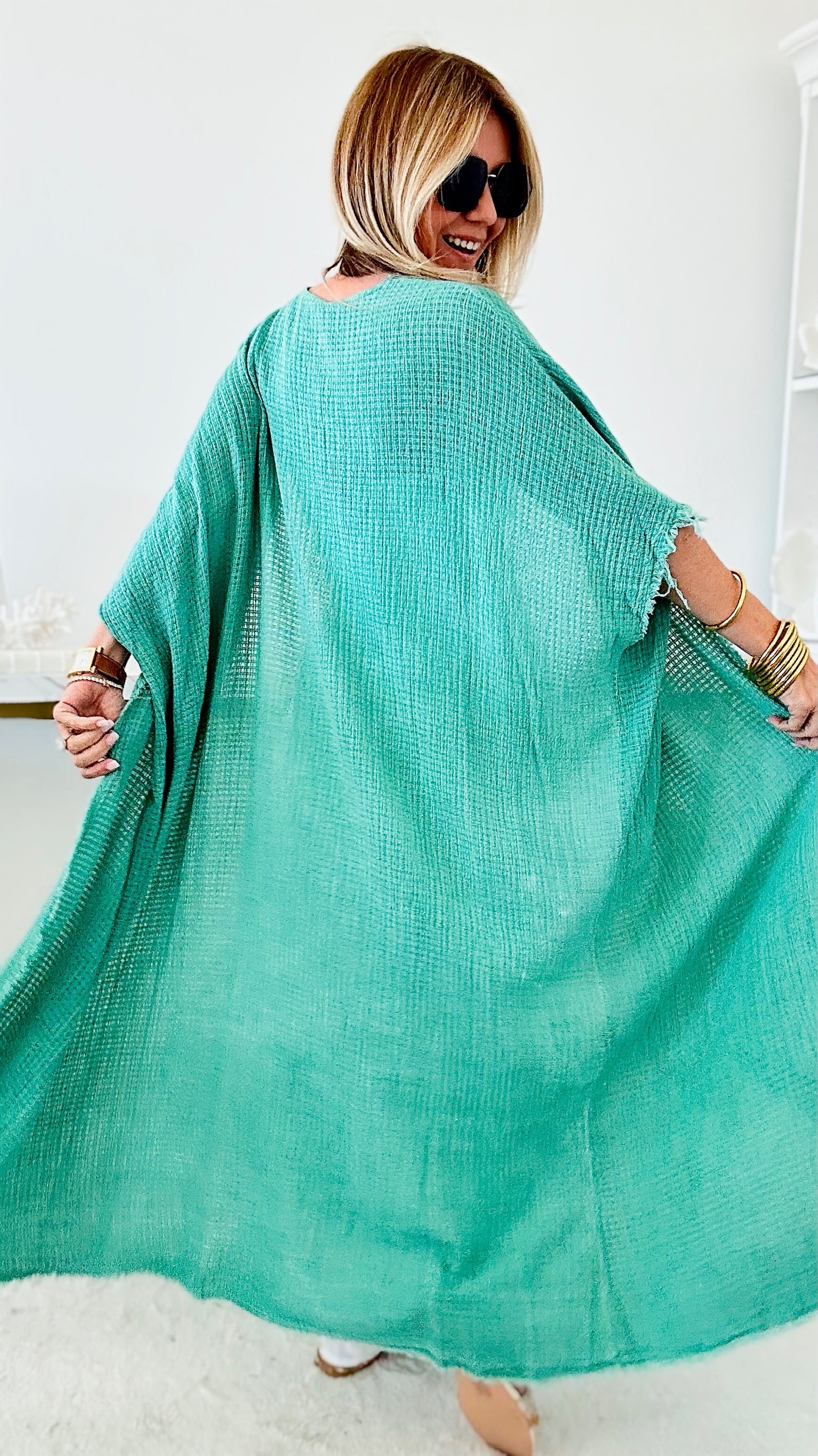Italian Long Linen Cardigan - Aqua Green-150 Cardigans/Layers-Venti6 Outlet-Coastal Bloom Boutique, find the trendiest versions of the popular styles and looks Located in Indialantic, FL