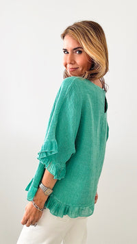 Enchanted Ruffle Italian Top - Emerald-100 Sleeveless Tops-Germany-Coastal Bloom Boutique, find the trendiest versions of the popular styles and looks Located in Indialantic, FL