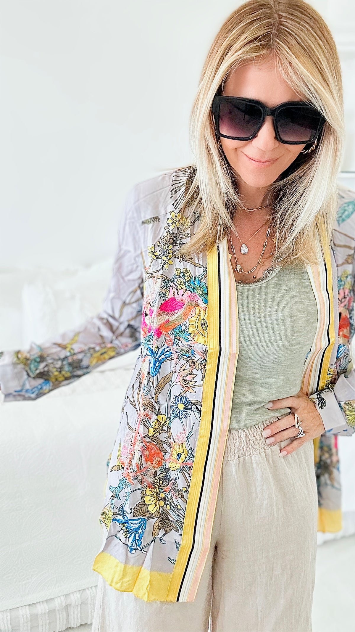 Garden Of Eden Kimono - Gray-130 Long Sleeve Tops-Aratta-Coastal Bloom Boutique, find the trendiest versions of the popular styles and looks Located in Indialantic, FL