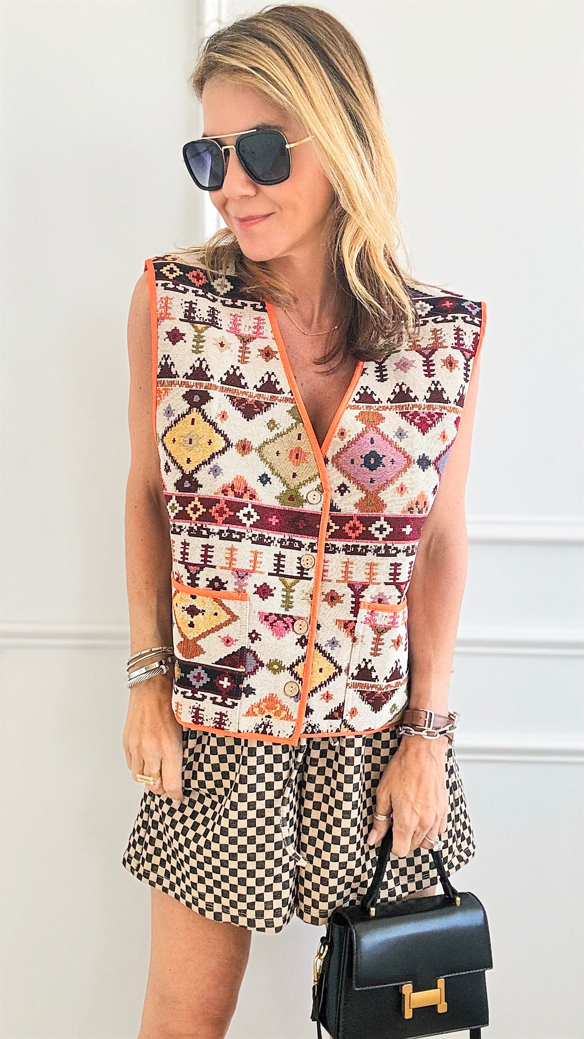 Geometric Contrast Binding Vest-160 Jackets-GIGIO-Coastal Bloom Boutique, find the trendiest versions of the popular styles and looks Located in Indialantic, FL