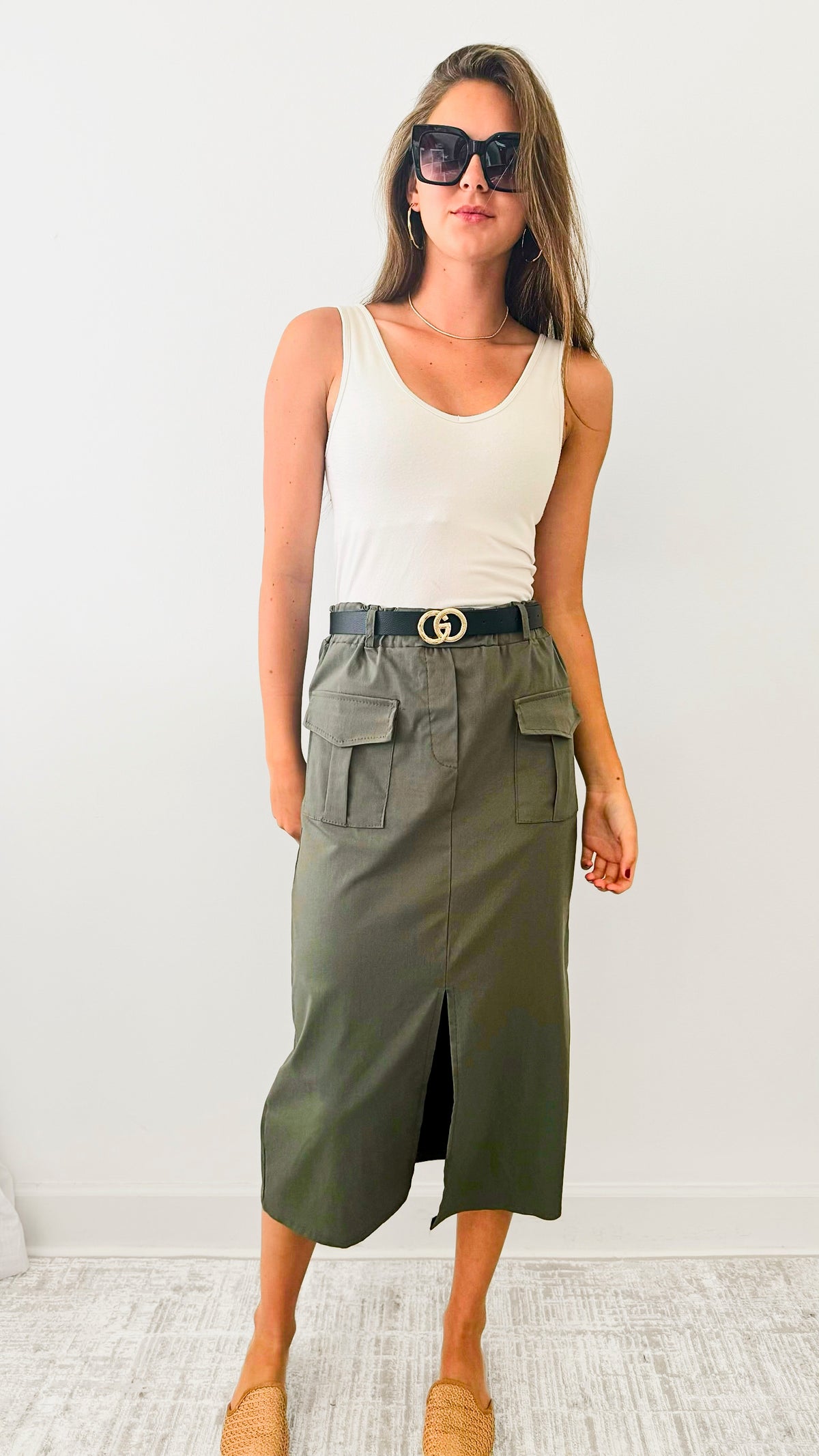 Urban Explorer Italian Skirt - Army Green-170 Bottoms-Germany-Coastal Bloom Boutique, find the trendiest versions of the popular styles and looks Located in Indialantic, FL