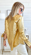 Mirage Metallic Linen Shirt - Gold-130 Long Sleeve Tops-Lanthropy-Coastal Bloom Boutique, find the trendiest versions of the popular styles and looks Located in Indialantic, FL