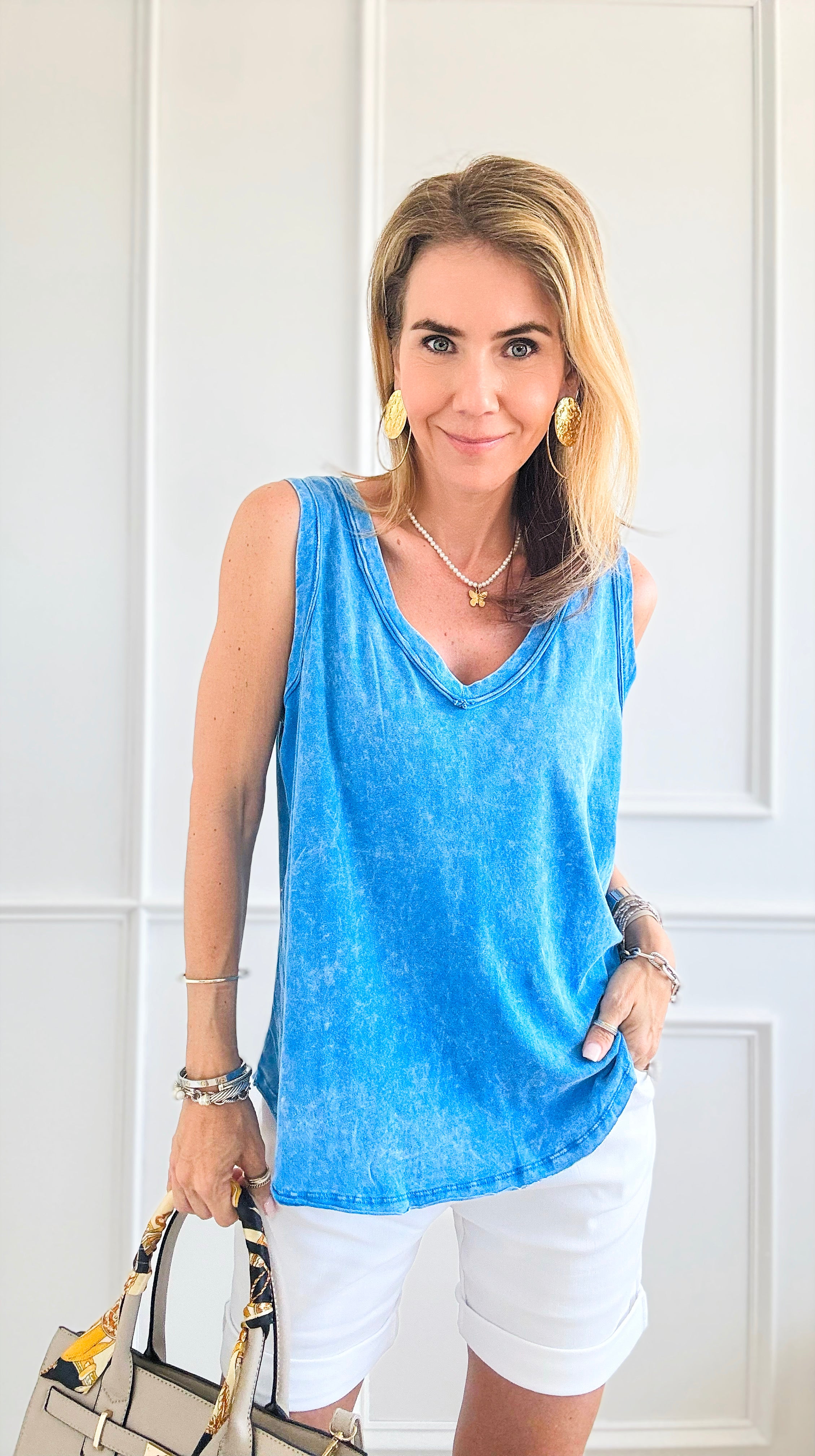 Washed V-Neck Sleeveless Top - Ocean Blue-100 Sleeveless Tops-Zenana-Coastal Bloom Boutique, find the trendiest versions of the popular styles and looks Located in Indialantic, FL
