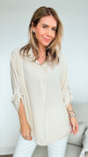Italian Tunic 3/4 Sleeve Blouse -Beige-100 Sleeveless Tops-Italianissimo-Coastal Bloom Boutique, find the trendiest versions of the popular styles and looks Located in Indialantic, FL