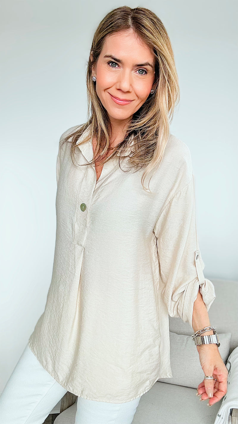 Italian Tunic 3/4 Sleeve Blouse -Beige-100 Sleeveless Tops-Germany-Coastal Bloom Boutique, find the trendiest versions of the popular styles and looks Located in Indialantic, FL