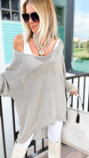 Italian C'est La Vie Knit Pullover - Silver-140 Sweaters-Yolly-Coastal Bloom Boutique, find the trendiest versions of the popular styles and looks Located in Indialantic, FL