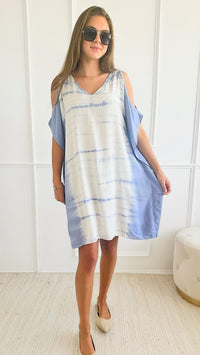 Tie Dye Woven Dress - Powder Blue-110 Short Sleeve Tops-Chatoyant-Coastal Bloom Boutique, find the trendiest versions of the popular styles and looks Located in Indialantic, FL