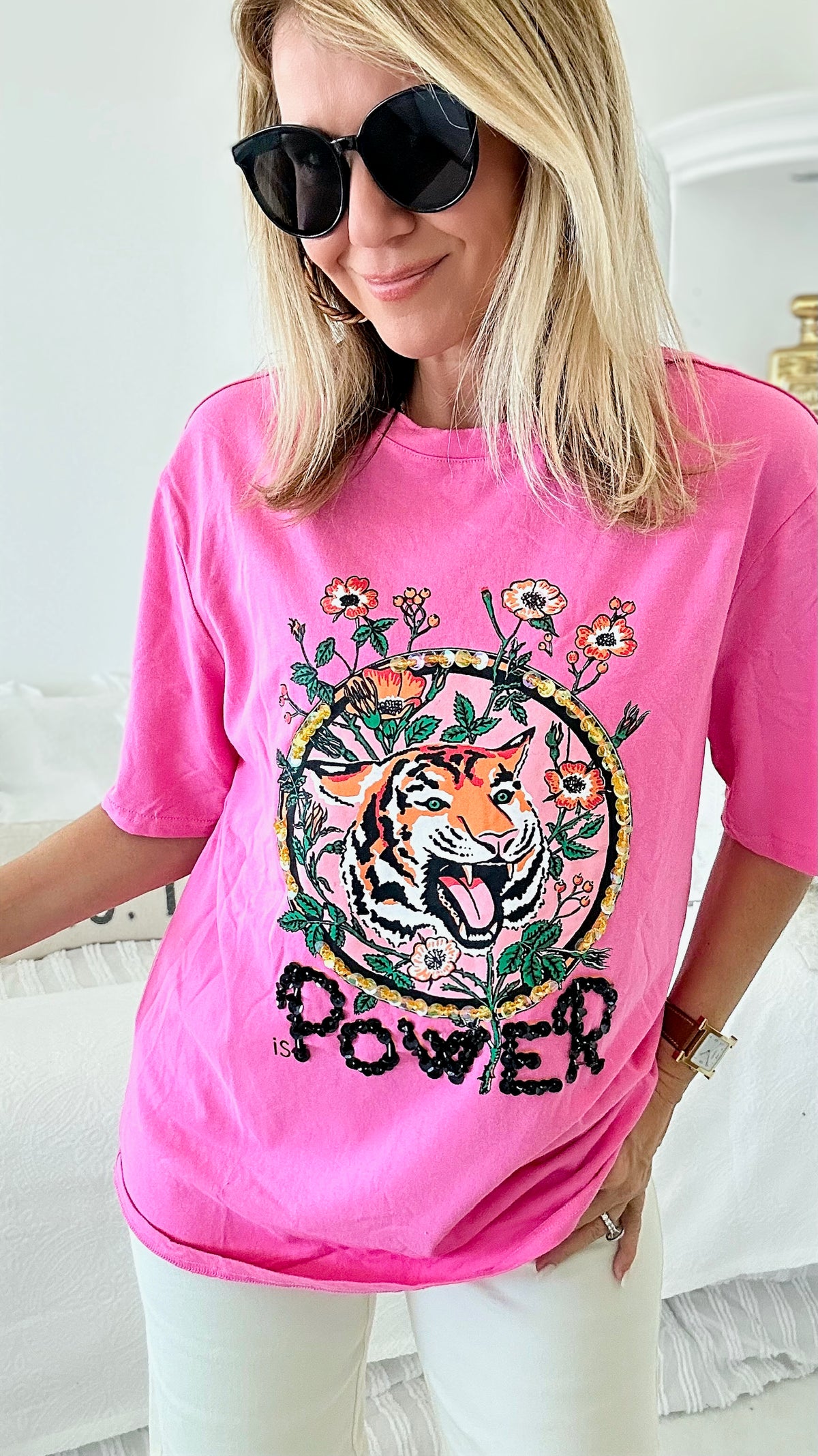 Fierce is Power Graphic Tee - Pink-120 Graphic-Yolly-Coastal Bloom Boutique, find the trendiest versions of the popular styles and looks Located in Indialantic, FL