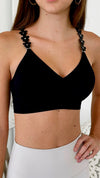 One Size Plunge Black - Vegan Black Flowers Bra-220 Intimates-Strap-its-Coastal Bloom Boutique, find the trendiest versions of the popular styles and looks Located in Indialantic, FL