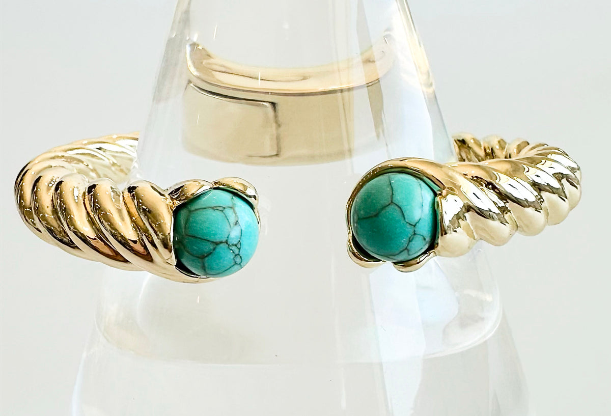 Cable Twist Turquoise Stone Tip Cuff Bracelet-230 Jewelry-GS JEWELRY-Coastal Bloom Boutique, find the trendiest versions of the popular styles and looks Located in Indialantic, FL