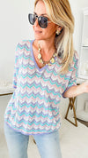 Italian Crochet Chevron Knit Top - Multi/Lavender-140 Sweaters-Yolly-Coastal Bloom Boutique, find the trendiest versions of the popular styles and looks Located in Indialantic, FL