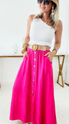 Belted Italian Linen Midi Button Skirt - Fuchsia-170 Bottoms-Germany-Coastal Bloom Boutique, find the trendiest versions of the popular styles and looks Located in Indialantic, FL