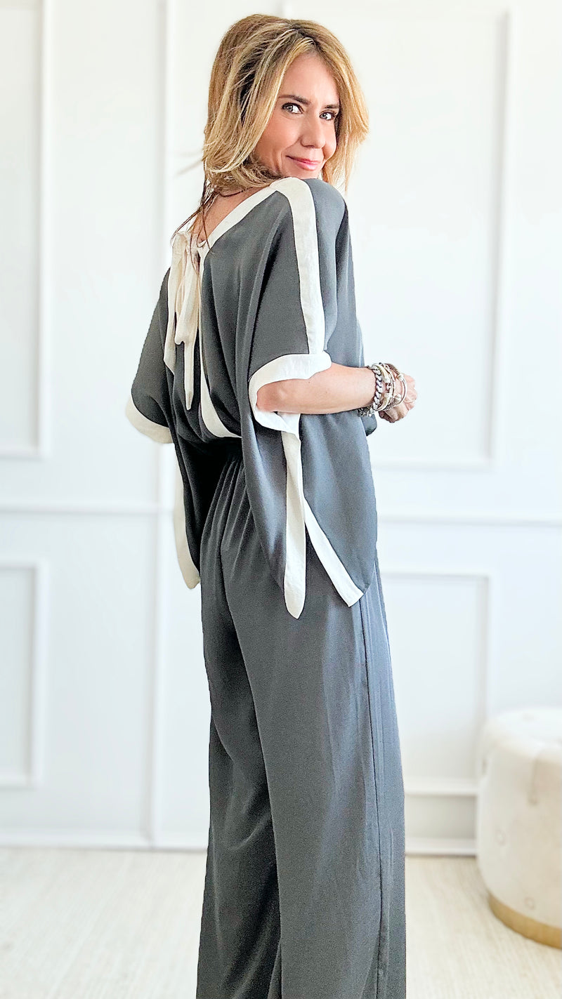 Silky Varsity Stripe Jumpsuit - Grey-200 Dresses/Jumpsuits/Rompers-TYCHE-Coastal Bloom Boutique, find the trendiest versions of the popular styles and looks Located in Indialantic, FL