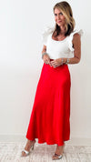 Brooklyn Italian Satin Midi Skirt - Red-170 Bottoms-Germany-Coastal Bloom Boutique, find the trendiest versions of the popular styles and looks Located in Indialantic, FL