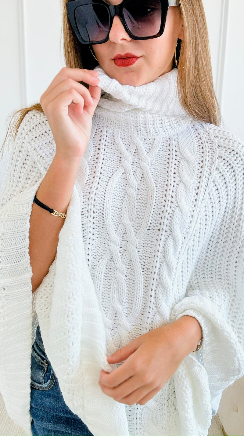 Knitted Turtle Neck Poncho-Off White-150 Cardigans/Layers-ROUSSEAU-Coastal Bloom Boutique, find the trendiest versions of the popular styles and looks Located in Indialantic, FL