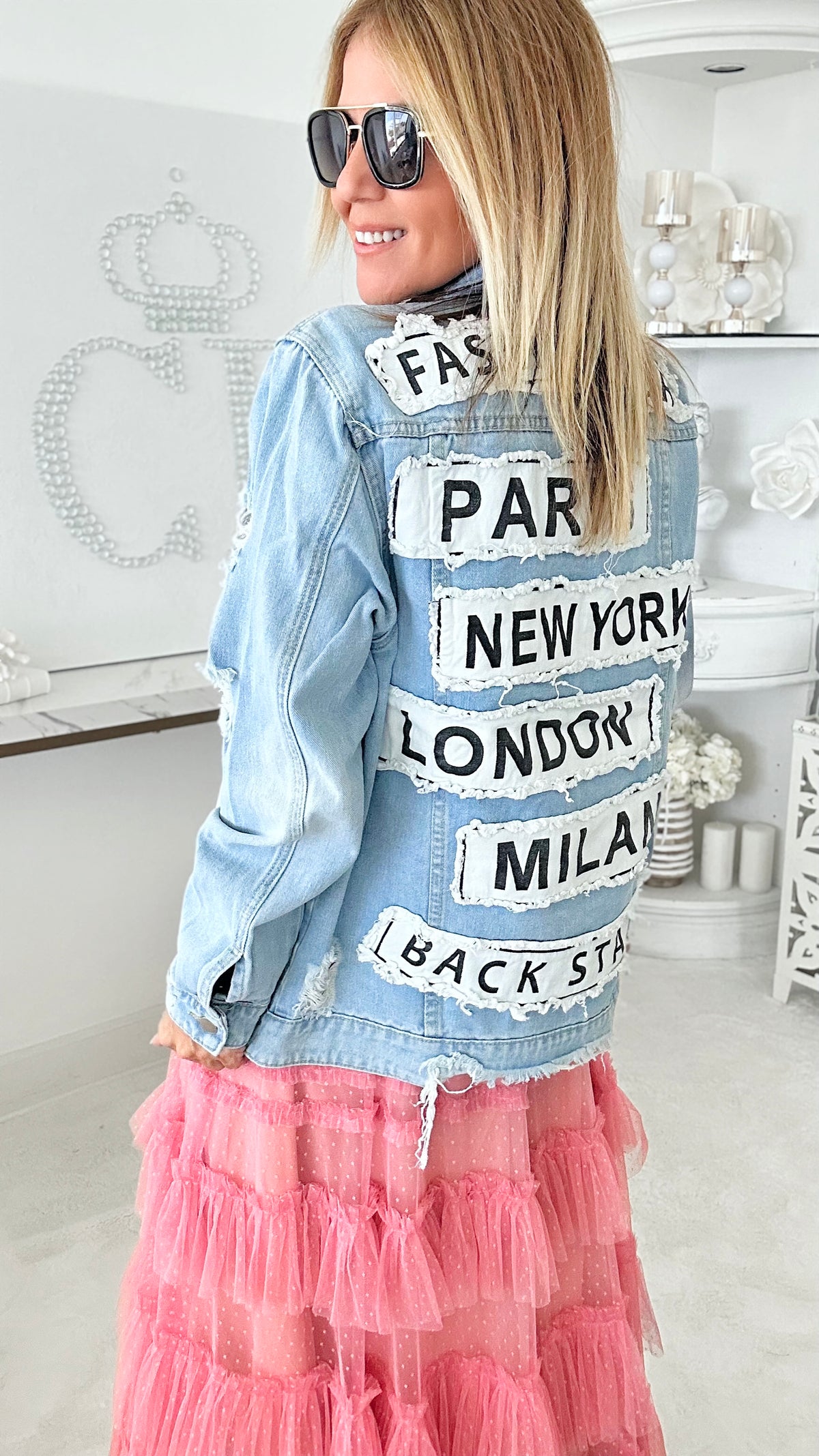 Fashion Tour Distressed Denim Jacket-160 Jackets-American Bazi-Coastal Bloom Boutique, find the trendiest versions of the popular styles and looks Located in Indialantic, FL