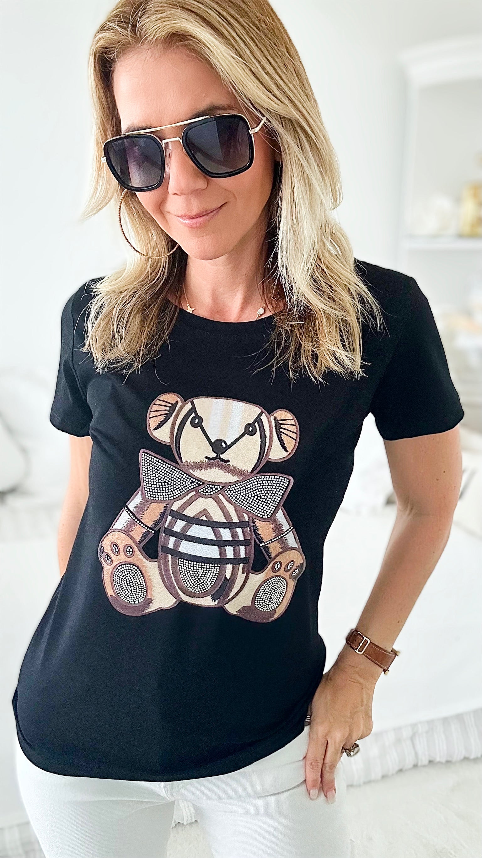 Blinged Teddy Tee - Black-110 short Sleeve Top-IN2YOU-Coastal Bloom Boutique, find the trendiest versions of the popular styles and looks Located in Indialantic, FL