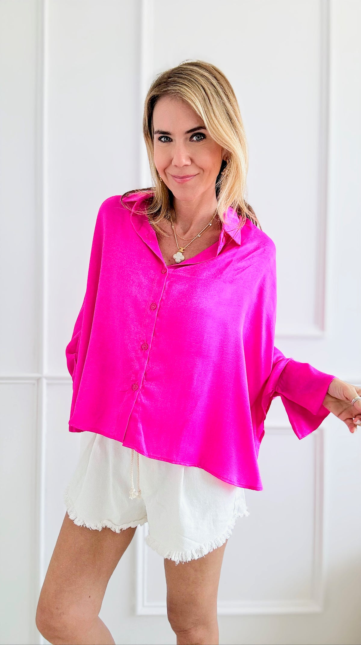 Dolman Sleeve Satin Blouse-130 Long Sleeve Tops-BucketList-Coastal Bloom Boutique, find the trendiest versions of the popular styles and looks Located in Indialantic, FL