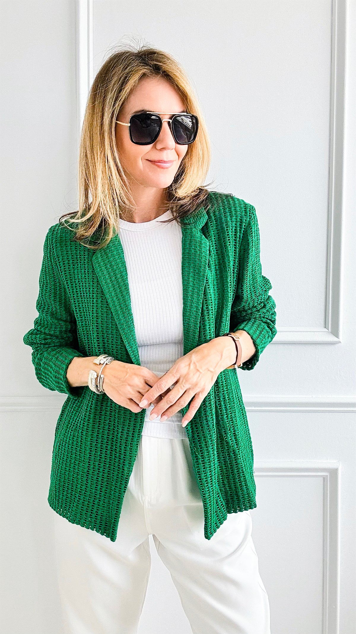 Open Knit Crochet Blazer-160 Jackets-Rousseau-Coastal Bloom Boutique, find the trendiest versions of the popular styles and looks Located in Indialantic, FL
