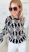 Pirouette Lace Black Sweatshirt-130 Long Sleeve Tops-See and Be Seen-Coastal Bloom Boutique, find the trendiest versions of the popular styles and looks Located in Indialantic, FL