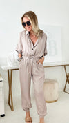Ready to Go Drawstring Jumpsuit - Beige-200 dresses/jumpsuits/rompers-HYFVE-Coastal Bloom Boutique, find the trendiest versions of the popular styles and looks Located in Indialantic, FL