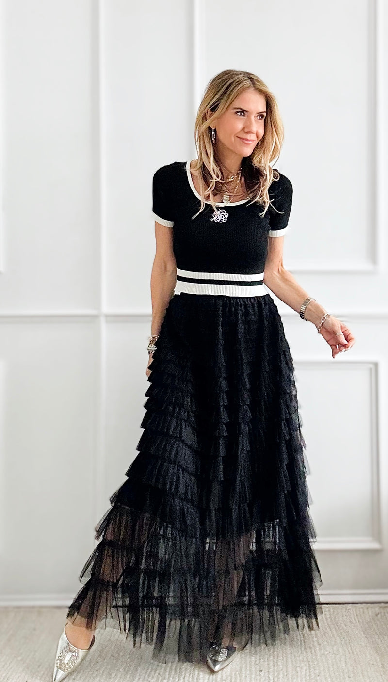 Stella Tiered Tulle Skirt - Black-170 Bottoms-Taba Stitch-Coastal Bloom Boutique, find the trendiest versions of the popular styles and looks Located in Indialantic, FL