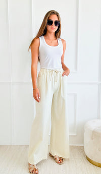 Drawstring Waist Relaxed Pants - Ivory-170 Bottoms-Gigio-Coastal Bloom Boutique, find the trendiest versions of the popular styles and looks Located in Indialantic, FL