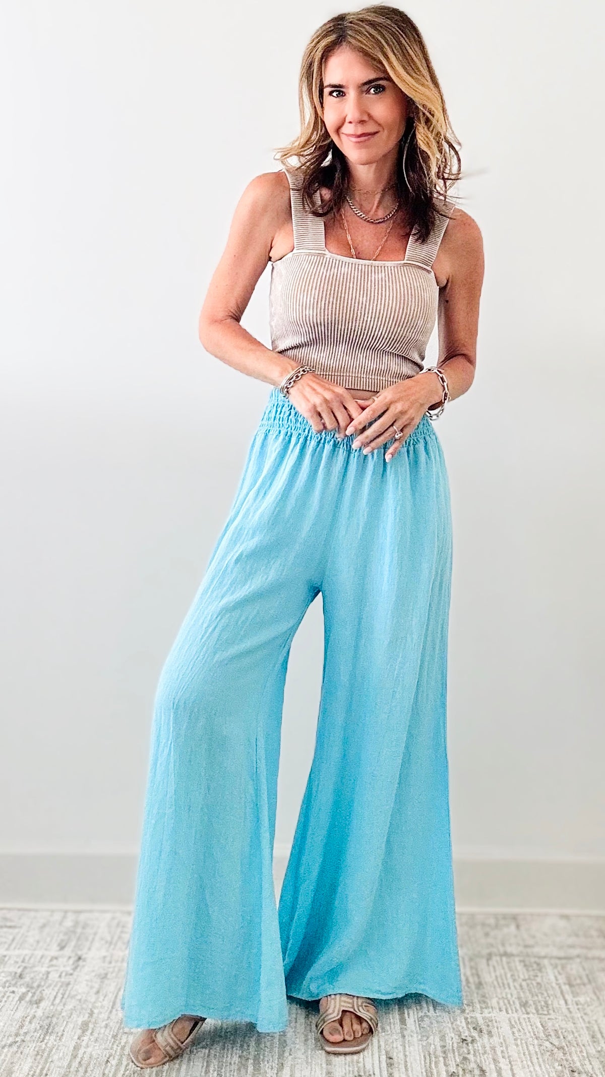 Born Free Linen Italian Palazzo - Cornflower Blue-170 Bottoms-Germany-Coastal Bloom Boutique, find the trendiest versions of the popular styles and looks Located in Indialantic, FL